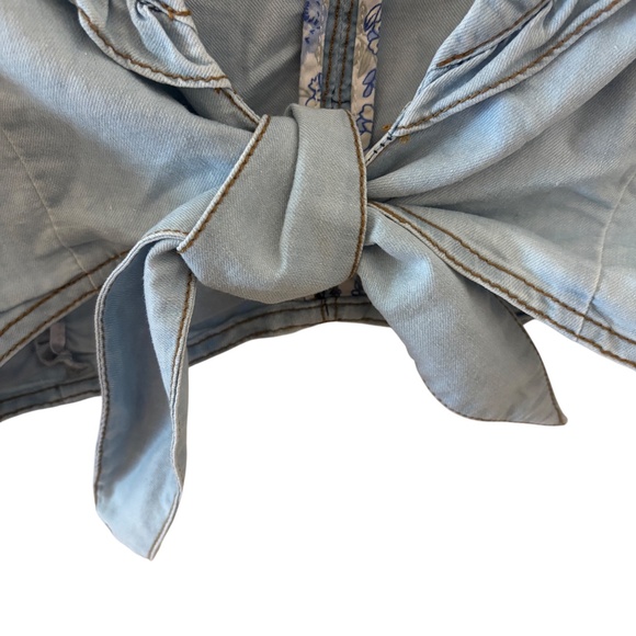 Jane Norman Cropped Denim Tie Front Shirt Blue Size M/L UK 14 - Picture 4 of 10